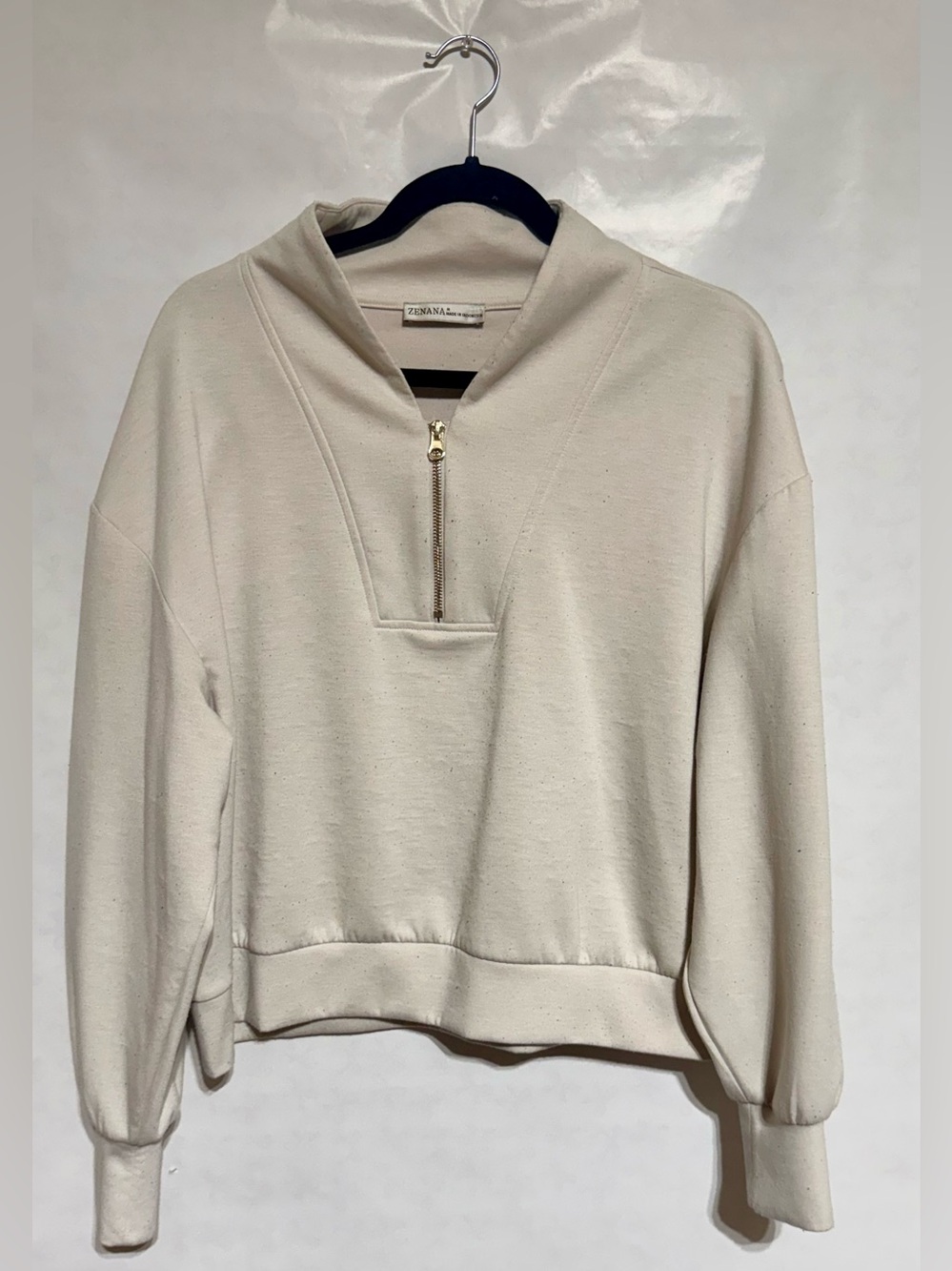 Zenana Cream Half-Zip Pullover Sweatshirt